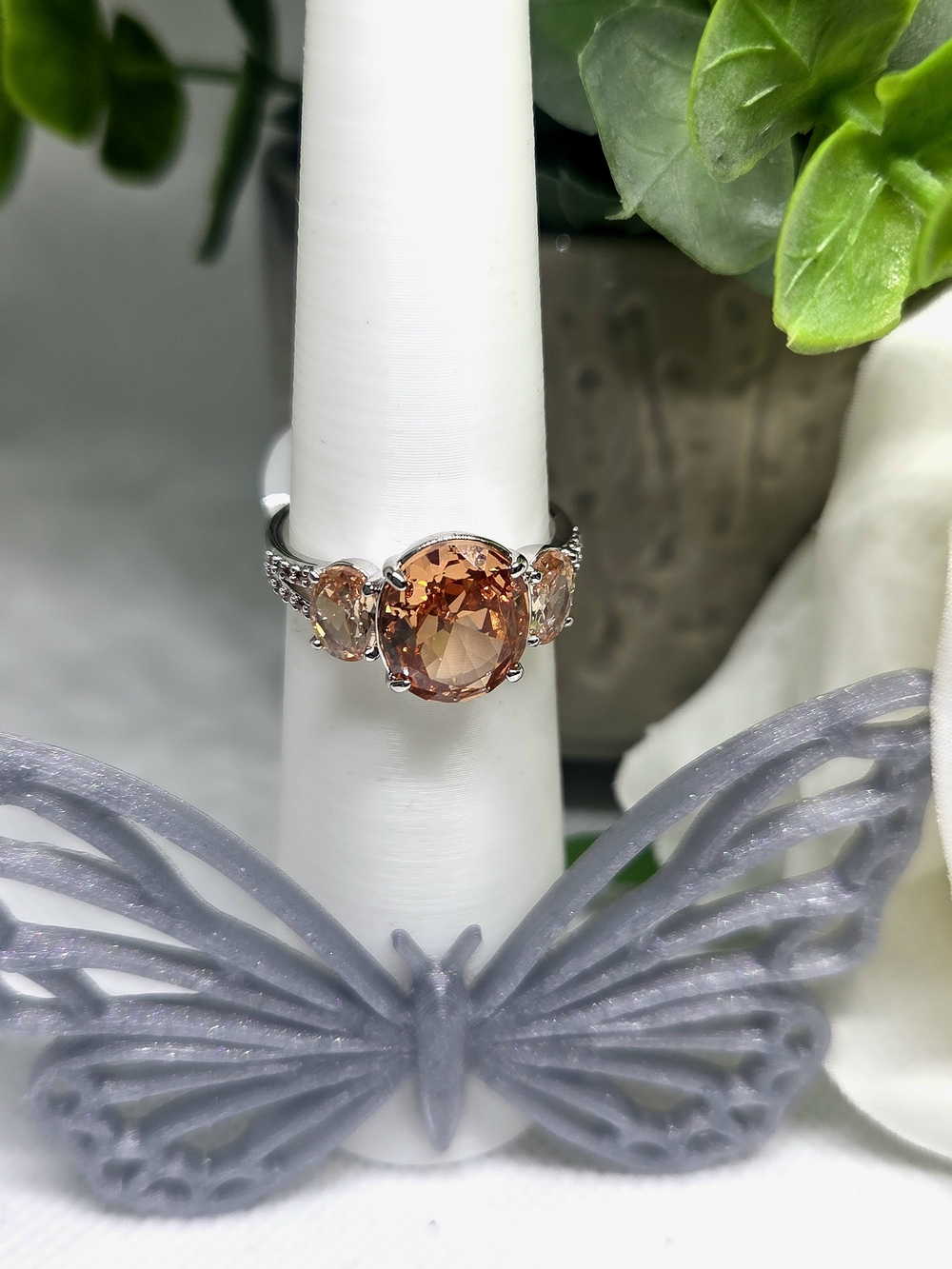 BP Smokey Topaz Oval Solitaire Ring in Rhodium Setting